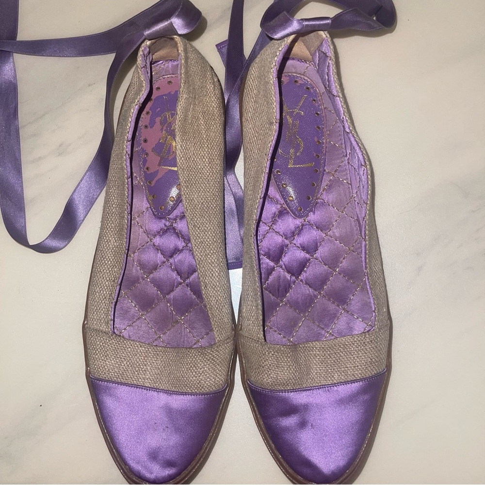 Elegant Purple Satin and Canvas Women's Shoes